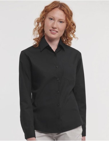 RUS-0R936F0-Ladies' Long Sleeve Classic Pure Cotton Poplin Shirt